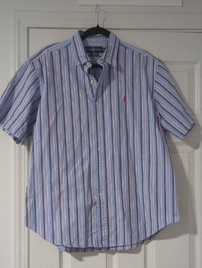 Ralph Lauren Blue Multi-Stripe Short-Sleeve Button-Down Shirt